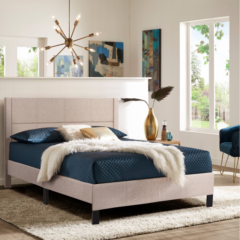 Κρεβάτι διπλό "TRILLOP" με στρώμα από ύφασμα σε χρώμα μπεζ 160x200