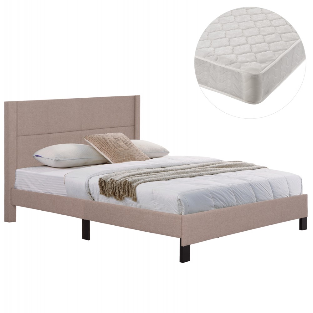 Κρεβάτι διπλό "TRILLOP" με στρώμα από ύφασμα σε χρώμα μπεζ 160x200