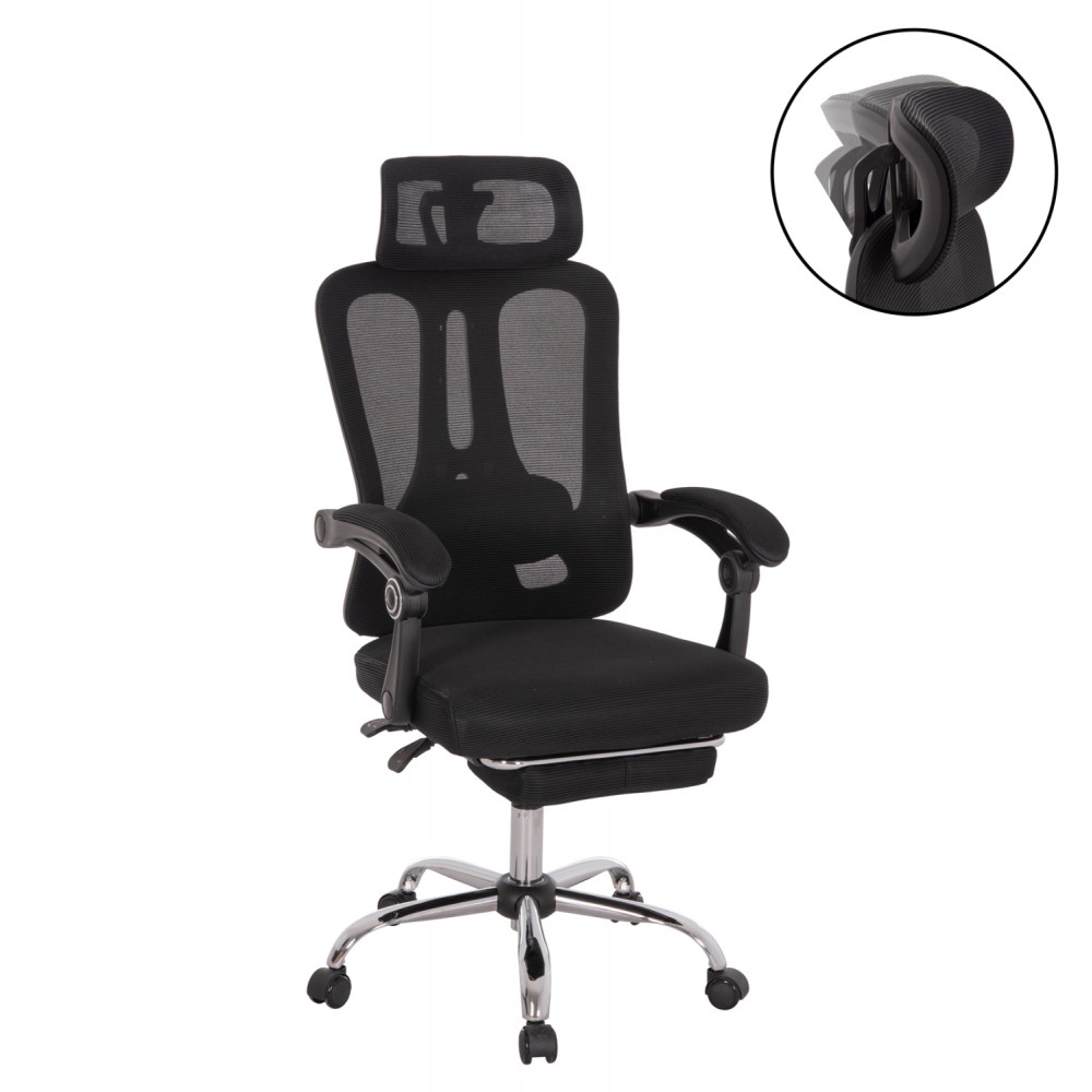 Πολυθρόνα γραφείου "BARNET" από ύφασμα mesh/μέταλλο/nylon σε χρώμα μαύρο/χρωμίου 61x62x123