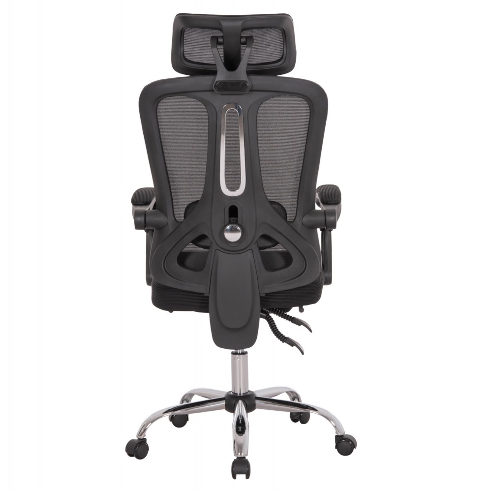 Πολυθρόνα γραφείου "BARNET" από ύφασμα mesh/μέταλλο/nylon σε χρώμα μαύρο/χρωμίου 61x62x123