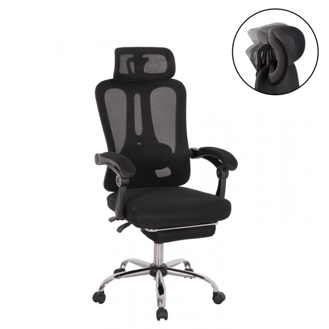 Πολυθρόνα γραφείου "BARNET" από ύφασμα mesh/μέταλλο/nylon σε χρώμα μαύρο/χρωμίου 61x62x123