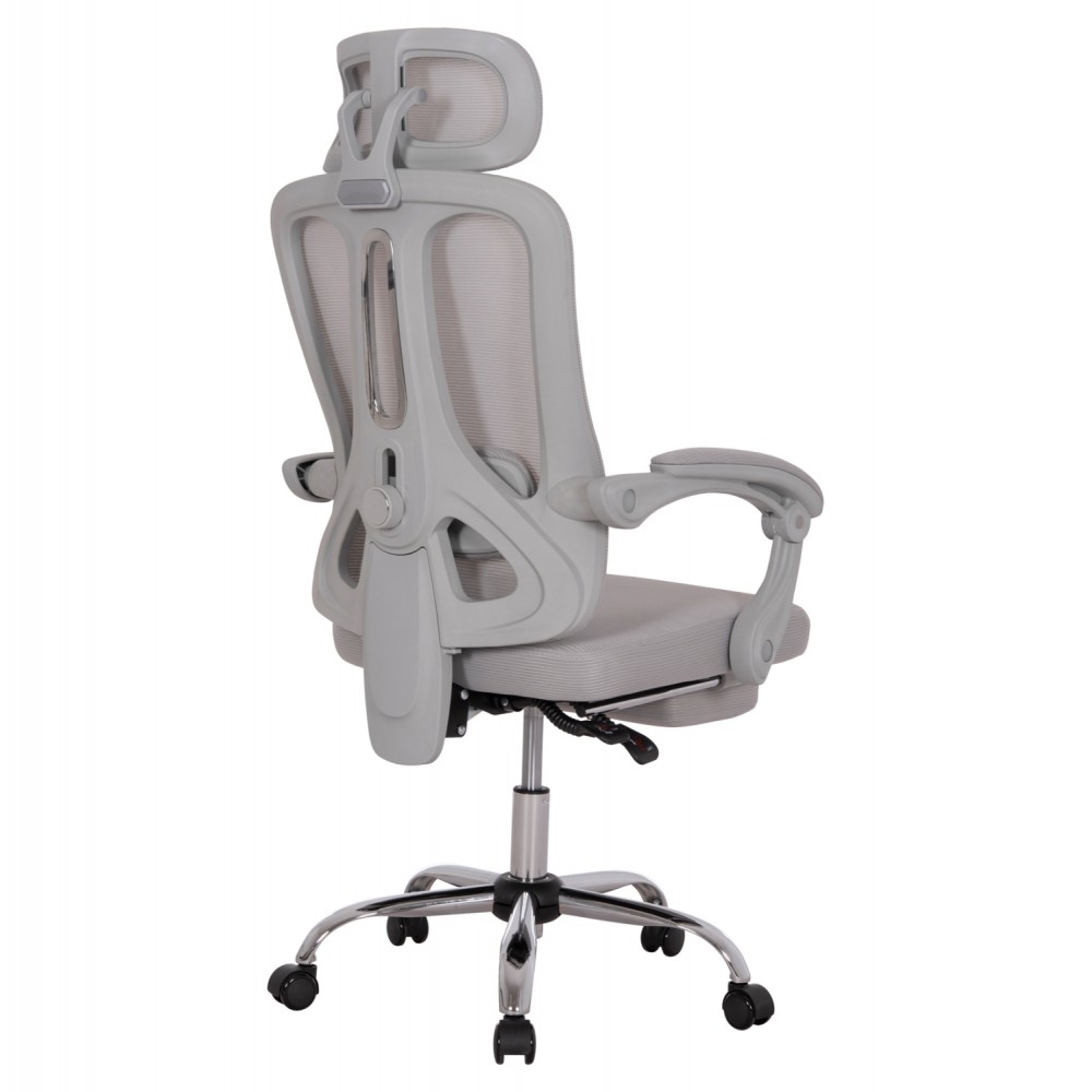 Πολυθρόνα γραφείου "BARNET" από ύφασμα mesh/μέταλλο/nylon σε χρώμα γκρι/χρωμίου 61x62x123