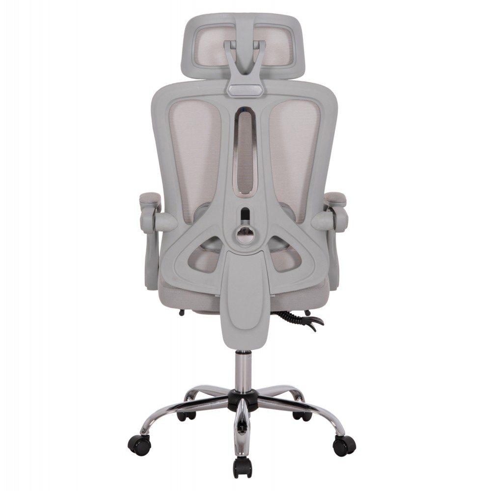 Πολυθρόνα γραφείου "BARNET" από ύφασμα mesh/μέταλλο/nylon σε χρώμα γκρι/χρωμίου 61x62x123