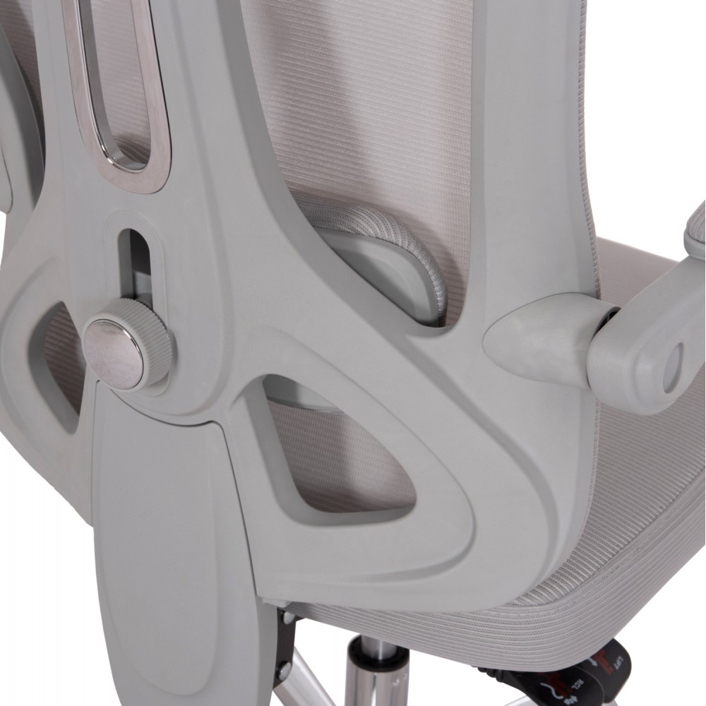 Πολυθρόνα γραφείου "BARNET" από ύφασμα mesh/μέταλλο/nylon σε χρώμα γκρι/χρωμίου 61x62x123