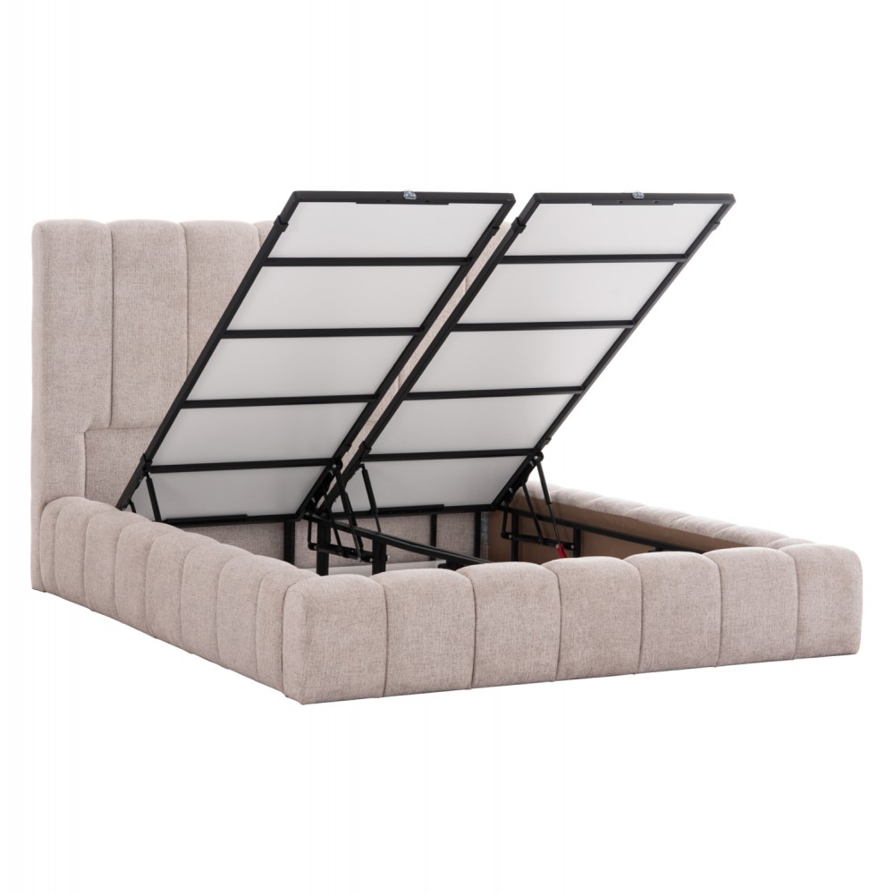 Κρεβάτι διπλό "REMO" με στρώμα και αποθηκευτικό χώρο από ύφασμα μπουκλέ σε χρώμα μπεζ 160x200