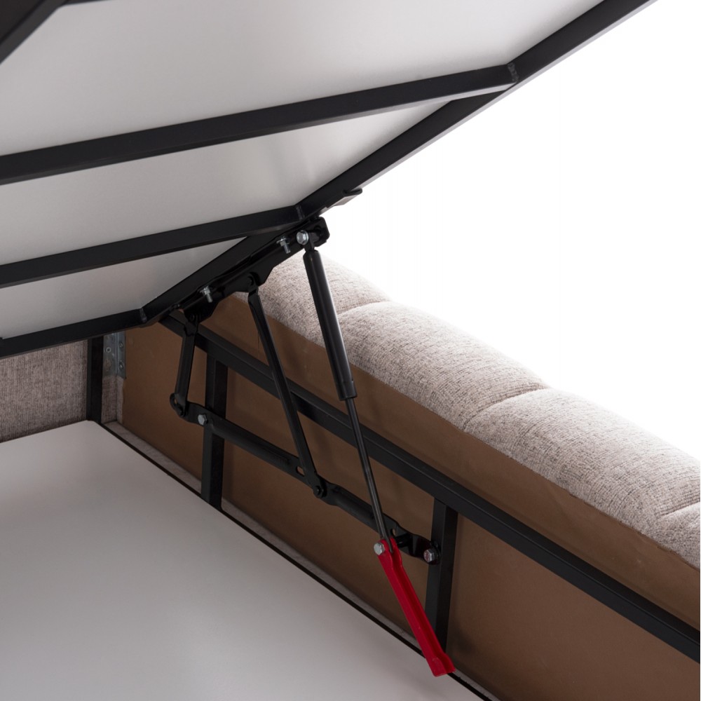 Κρεβάτι διπλό "REMO" με στρώμα και αποθηκευτικό χώρο από ύφασμα μπουκλέ σε χρώμα μπεζ 160x200