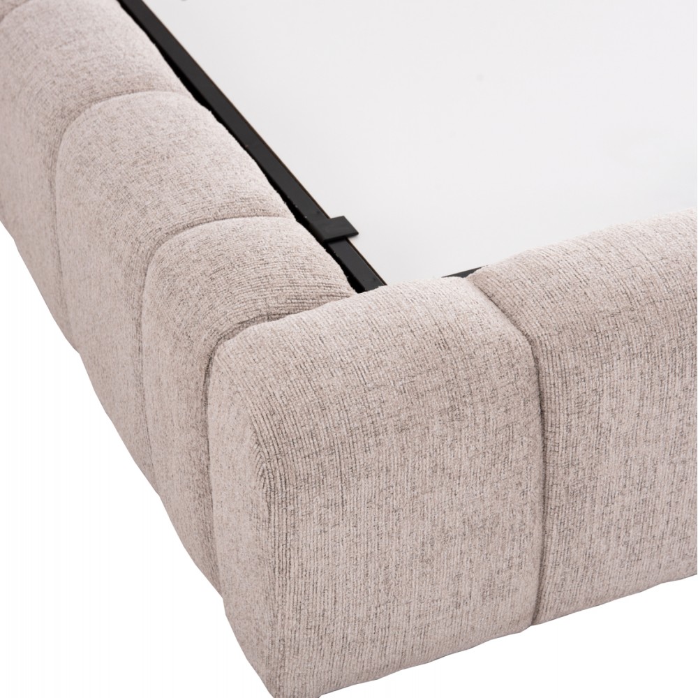 Κρεβάτι διπλό "REMO" με στρώμα και αποθηκευτικό χώρο από ύφασμα μπουκλέ σε χρώμα μπεζ 160x200