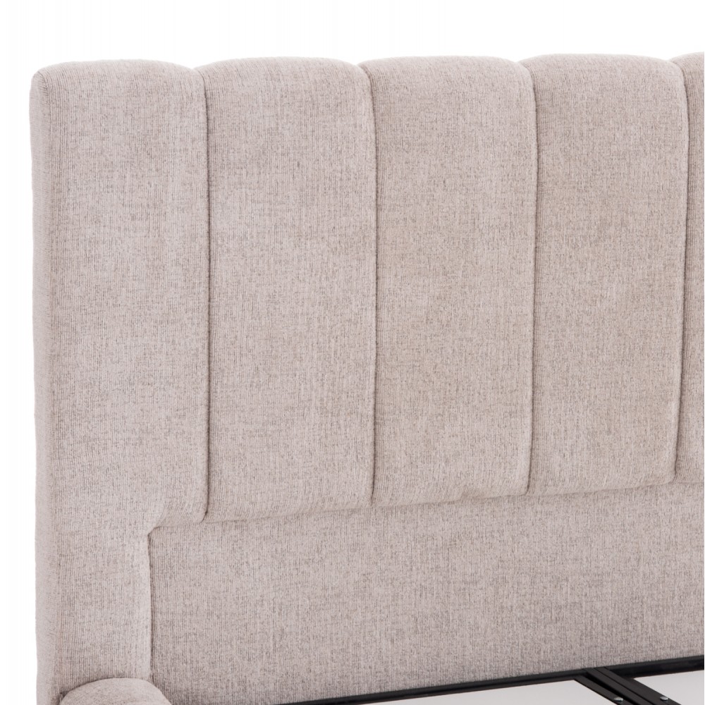 Κρεβάτι διπλό "REMO" με στρώμα και αποθηκευτικό χώρο από ύφασμα μπουκλέ σε χρώμα μπεζ 160x200