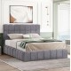 Κρεβάτι διπλό "RAMON" με στρώμα και αποθηκευτικό χώρο από ύφασμα μπουκλέ σε χρώμα γκρι 160x200