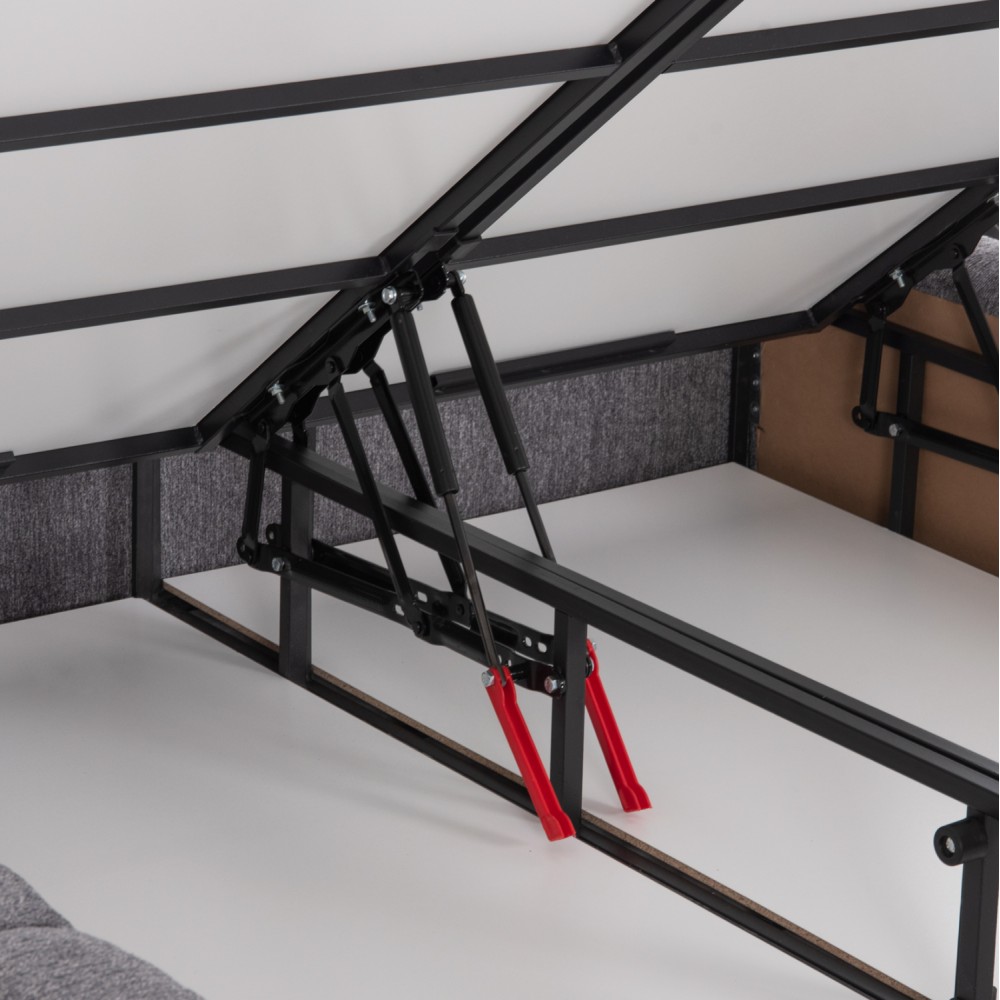 Κρεβάτι διπλό "RAMON" με στρώμα και αποθηκευτικό χώρο από ύφασμα μπουκλέ σε χρώμα γκρι 160x200