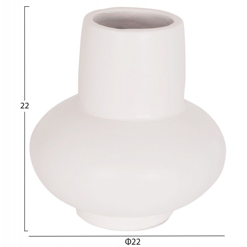 Επιτραπέζιο διακοσμητικό βάζο "LEMA" από τερακότα σε χρώμα λευκό Φ22x22