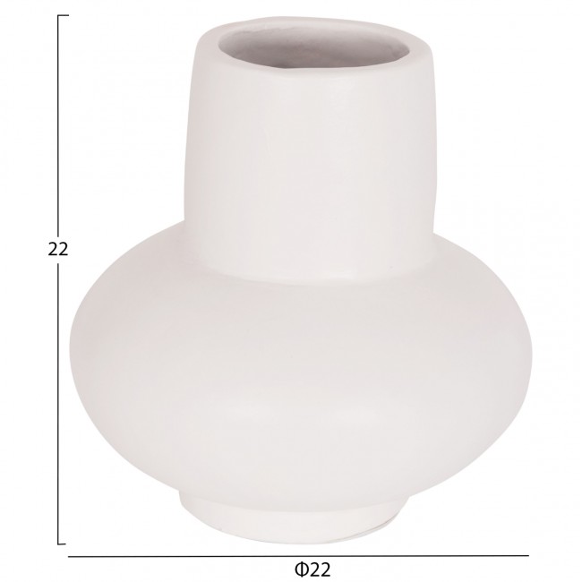 Επιτραπέζιο διακοσμητικό βάζο "LEMA" από τερακότα σε χρώμα λευκό Φ22x22