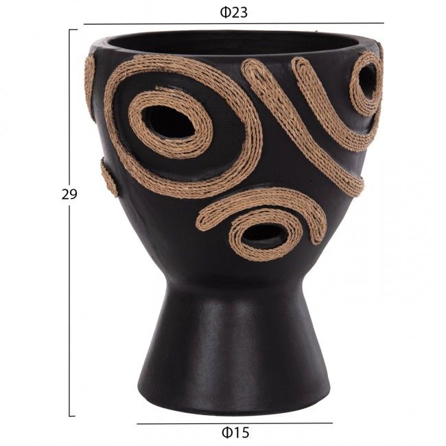 Επιτραπέζιο διακοσμητικό βάζο "DEAN" από τερακότα σε χρώμα μαύρο Φ23x29