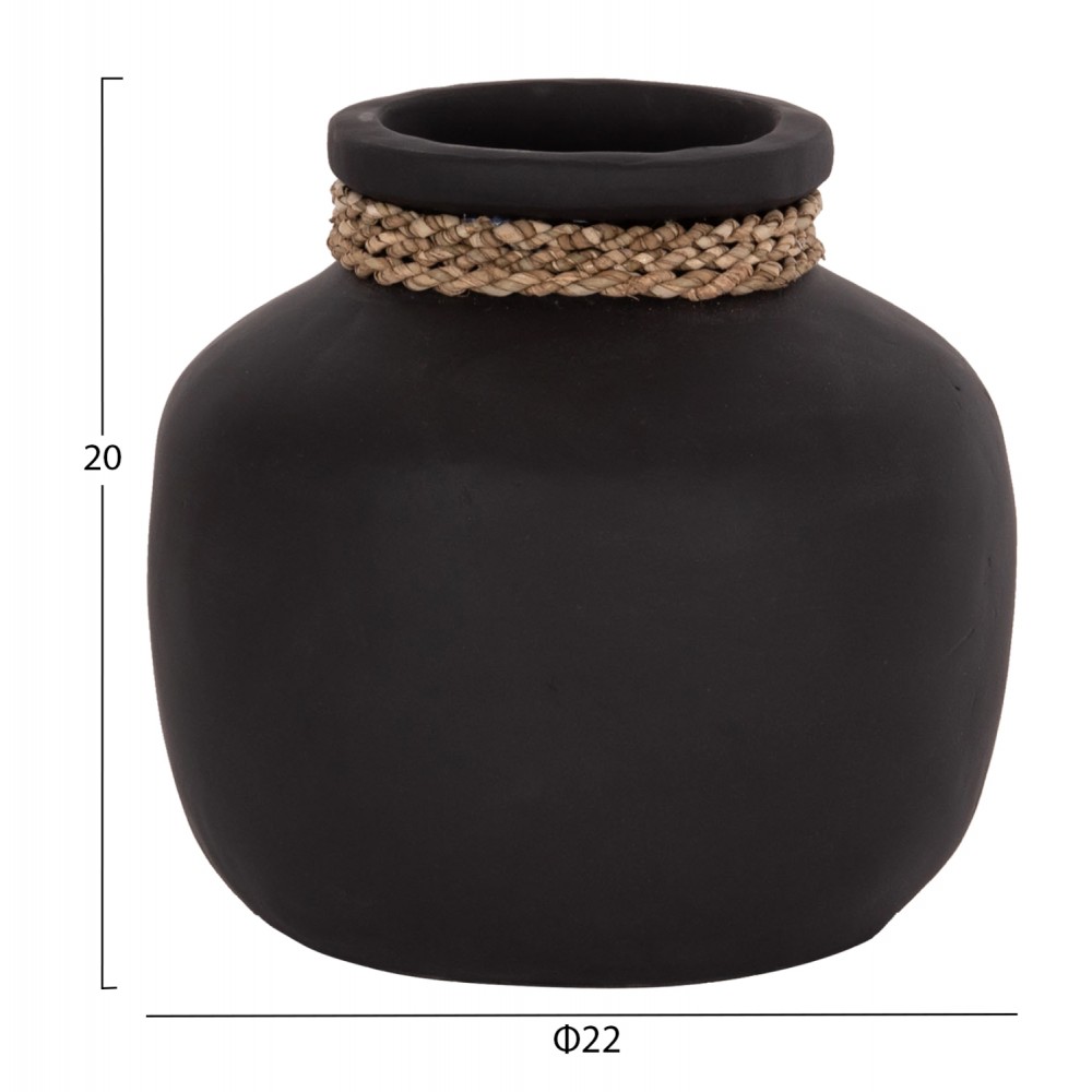 Επιτραπέζιο διακοσμητικό βάζο "CAMMER" από τερακότα σε χρώμα μαύρο Φ22x20