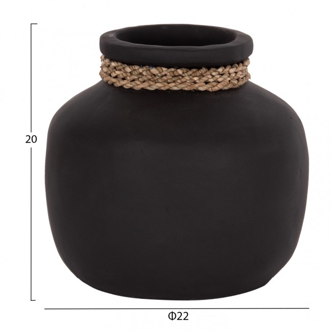 Επιτραπέζιο διακοσμητικό βάζο "CAMMER" από τερακότα σε χρώμα μαύρο Φ22x20