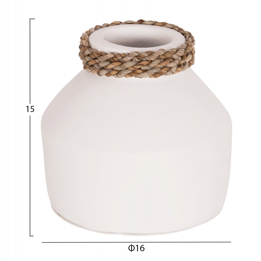 Επιτραπέζιο διακοσμητικό βάζο "CAMMER" από τερακότα σε χρώμα λευκό Φ16x15