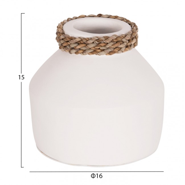 Επιτραπέζιο διακοσμητικό βάζο "CAMMER" από τερακότα σε χρώμα λευκό Φ16x15