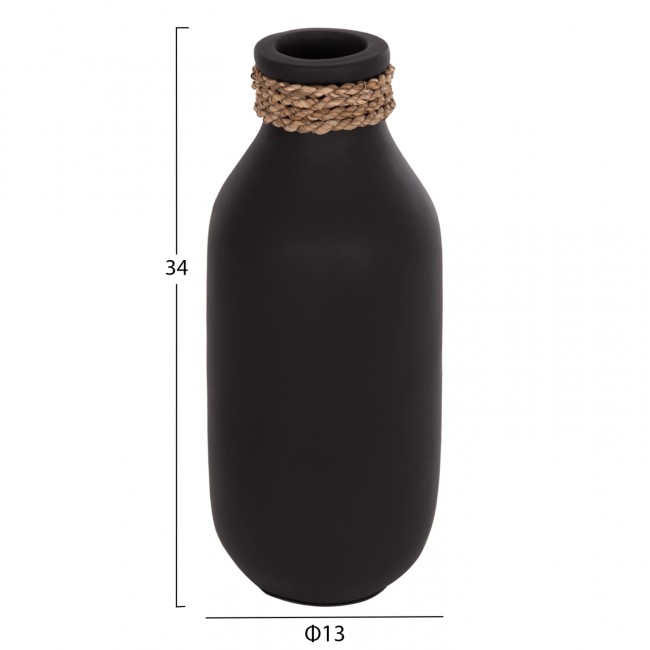 Επιτραπέζιο διακοσμητικό βάζο "CAMMER" από τερακότα σε χρώμα μαύρο Φ13x34