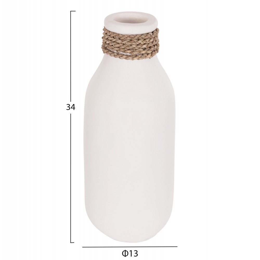 Επιτραπέζιο διακοσμητικό βάζο "CAMMER" από τερακότα σε χρώμα λευκό Φ13x34