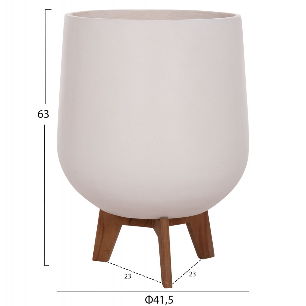 Σετ γλάστρες "TRYLL" 3τμχ από fiber cement/ξύλο teak σε χρώμα λευκό/φυσικό Φ41.5x63&Φ34x50&Φ24.5x37