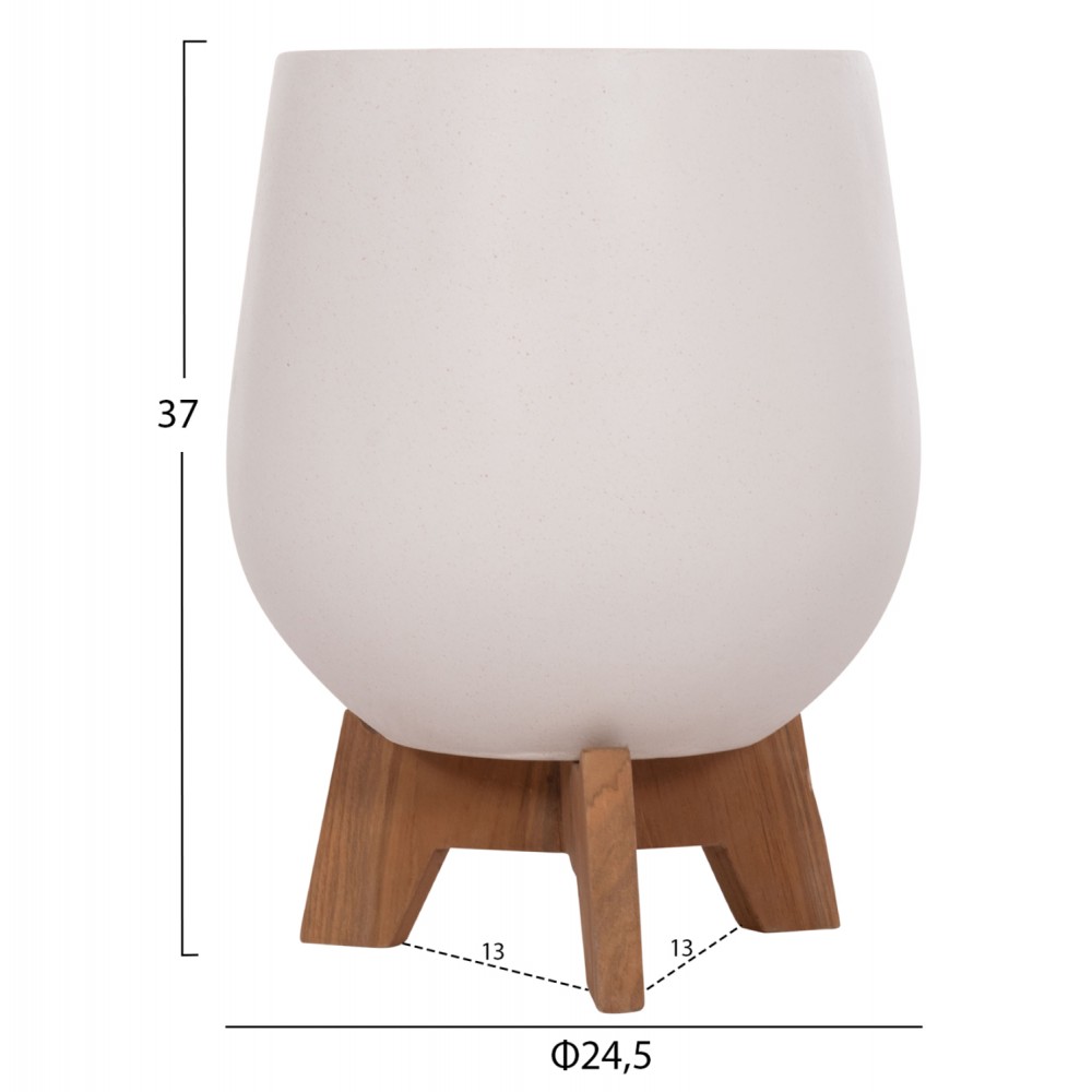 Σετ γλάστρες "TRYLL" 3τμχ από fiber cement/ξύλο teak σε χρώμα λευκό/φυσικό Φ41.5x63&Φ34x50&Φ24.5x37