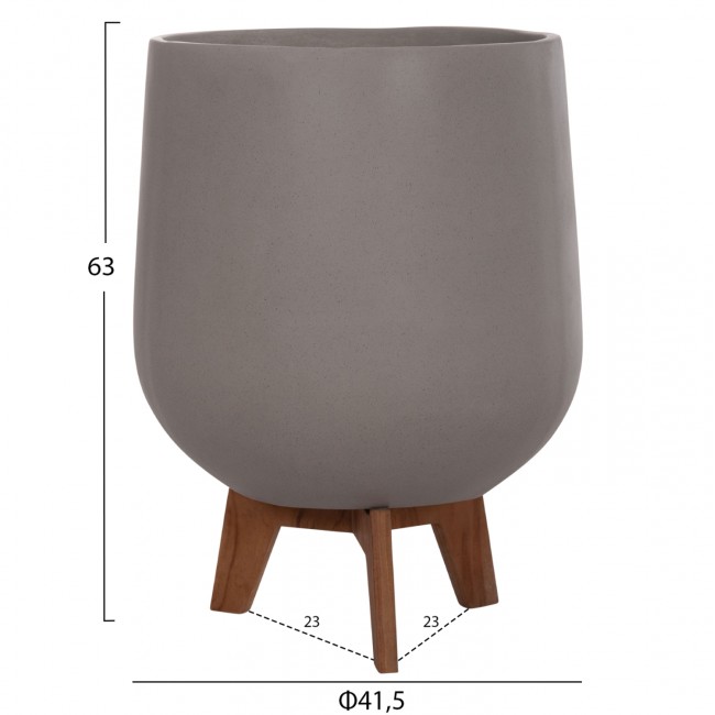 Σετ γλάστρες "TRYLL" 3τμχ από fiber cement/ξύλο teak σε χρώμα γκρι/φυσικό Φ41.5x63&Φ34x50&Φ24.5x37