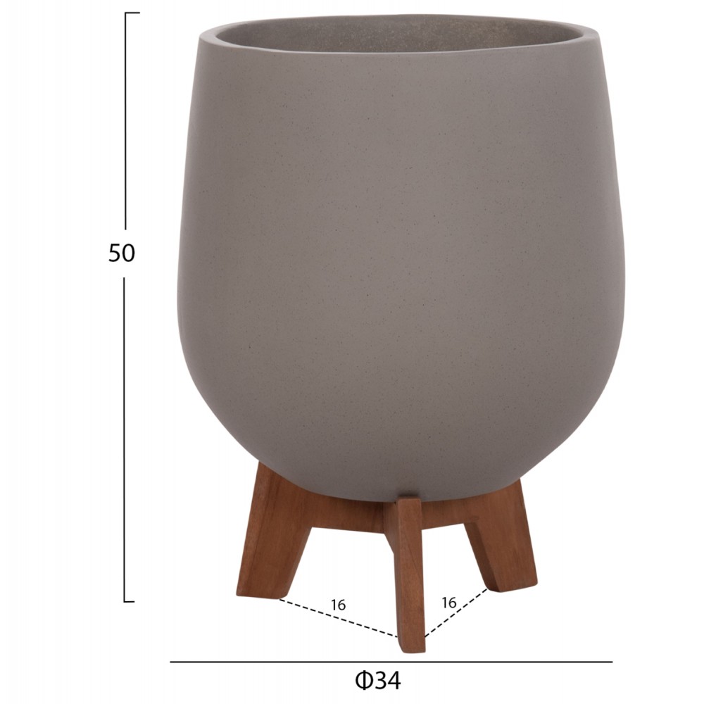 Σετ γλάστρες "TRYLL" 3τμχ από fiber cement/ξύλο teak σε χρώμα γκρι/φυσικό Φ41.5x63&Φ34x50&Φ24.5x37