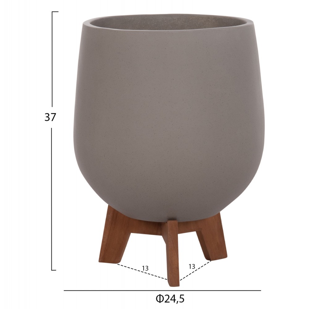 Σετ γλάστρες "TRYLL" 3τμχ από fiber cement/ξύλο teak σε χρώμα γκρι/φυσικό Φ41.5x63&Φ34x50&Φ24.5x37