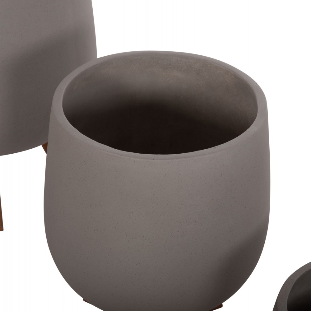 Σετ γλάστρες "TRYLL" 3τμχ από fiber cement/ξύλο teak σε χρώμα γκρι/φυσικό Φ41.5x63&Φ34x50&Φ24.5x37