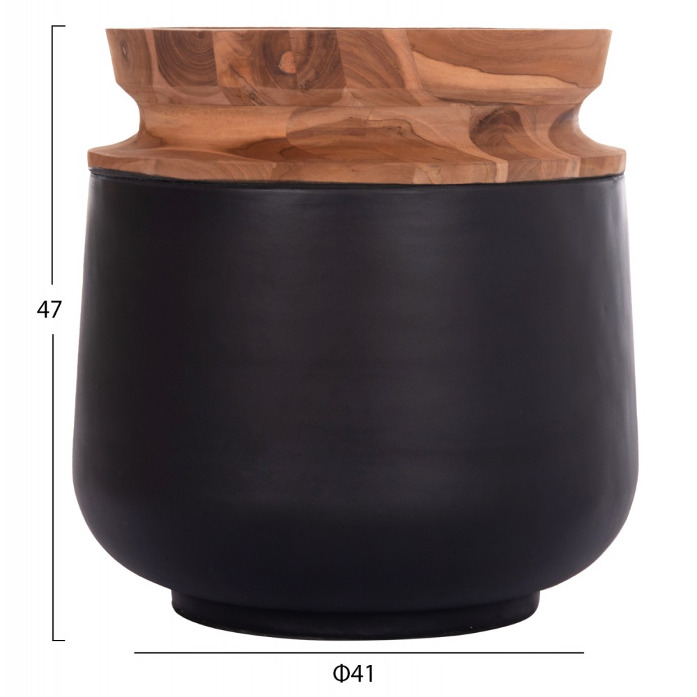 Σετ διακοσμητικά βάζα δαπέδου "LINTER" από από fiber cement/ξύλο σε χρώμα μαύρο/φυσικό Φ41x47&Φ34x60