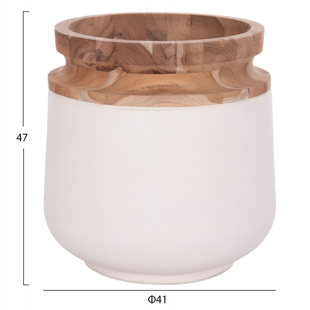 Σετ διακοσμητικά βάζα δαπέδου "LINTER" από από fiber cement/ξύλο σε χρώμα λευκό/φυσικό Φ41x47&Φ34x60