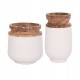 Σετ διακοσμητικά βάζα δαπέδου "LINTER" από από fiber cement/ξύλο σε χρώμα λευκό/φυσικό Φ41x47&Φ34x60