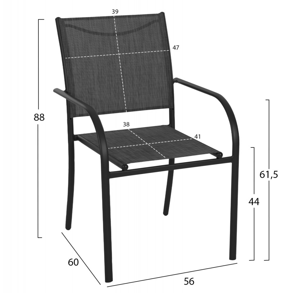 Σετ τραπεζαρία "REDAN" 5τμχ από μέταλλο/textilene/γυαλί σε χρώμα μαύρο 110x60x71