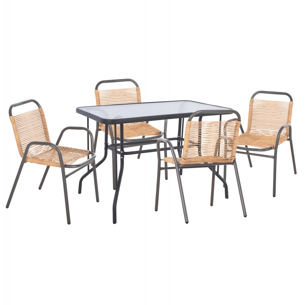 Σετ τραπεζαρίας "AVRIL" 5τμχ από μέταλλο/rattan/γυαλί σε χρώμα γκρι/φυσικό 110x60x71