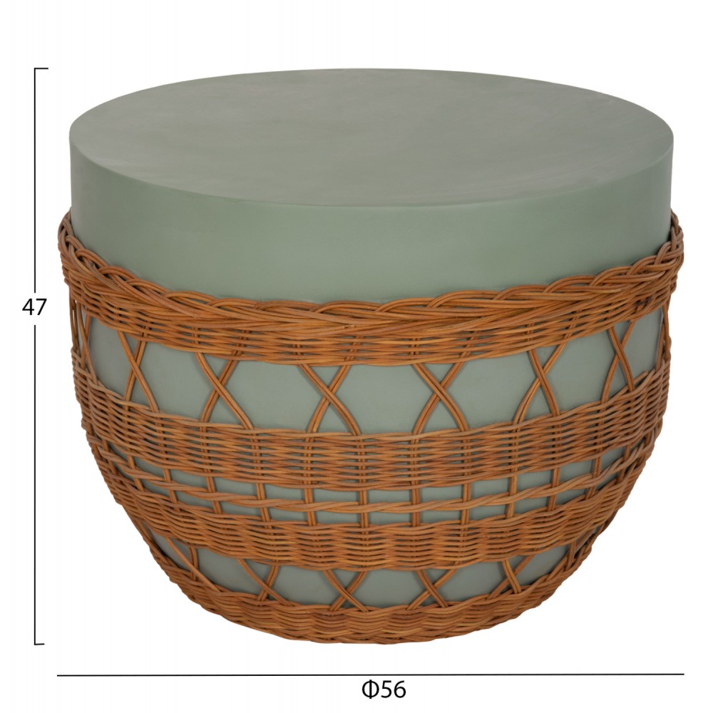 Τραπέζι σαλονιού "VILHENA" από fiber cement/rattan σε χρώμα πράσινο/φυσικό Φ56x47
