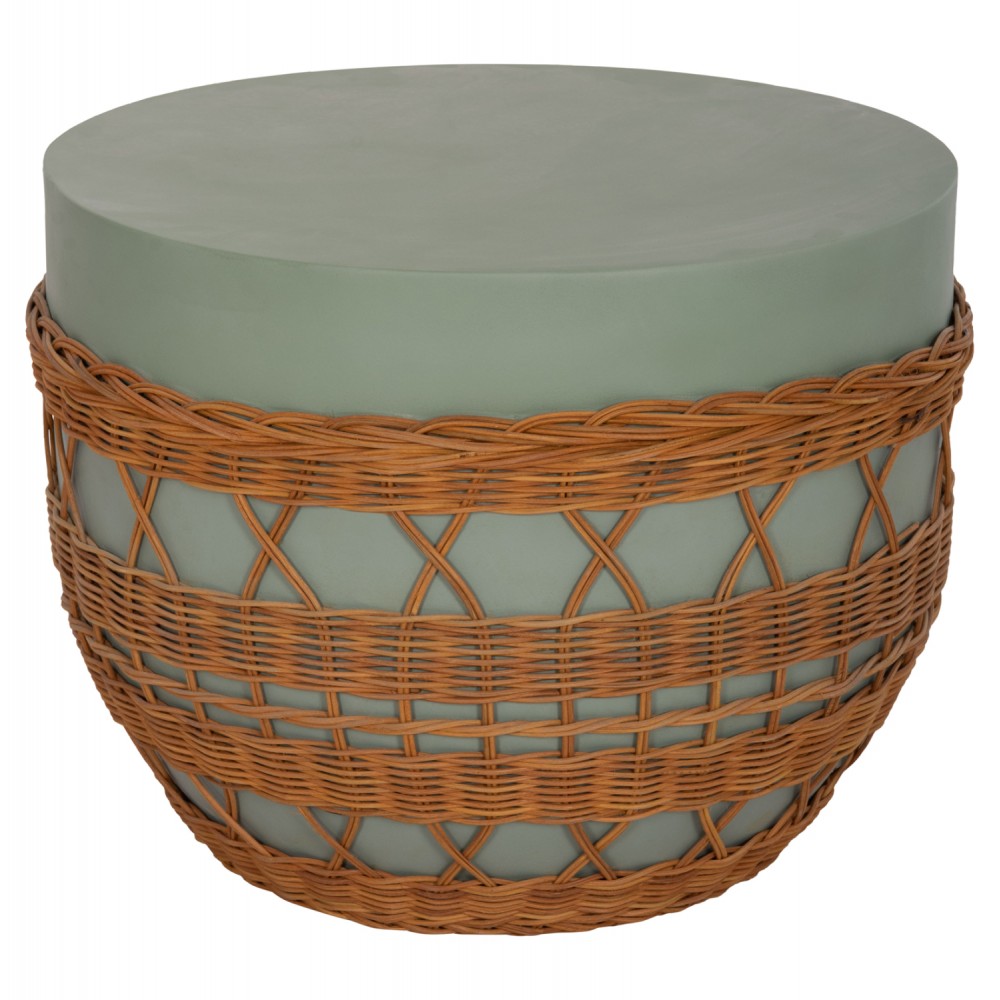 Τραπέζι σαλονιού "VILHENA" από fiber cement/rattan σε χρώμα πράσινο/φυσικό Φ56x47