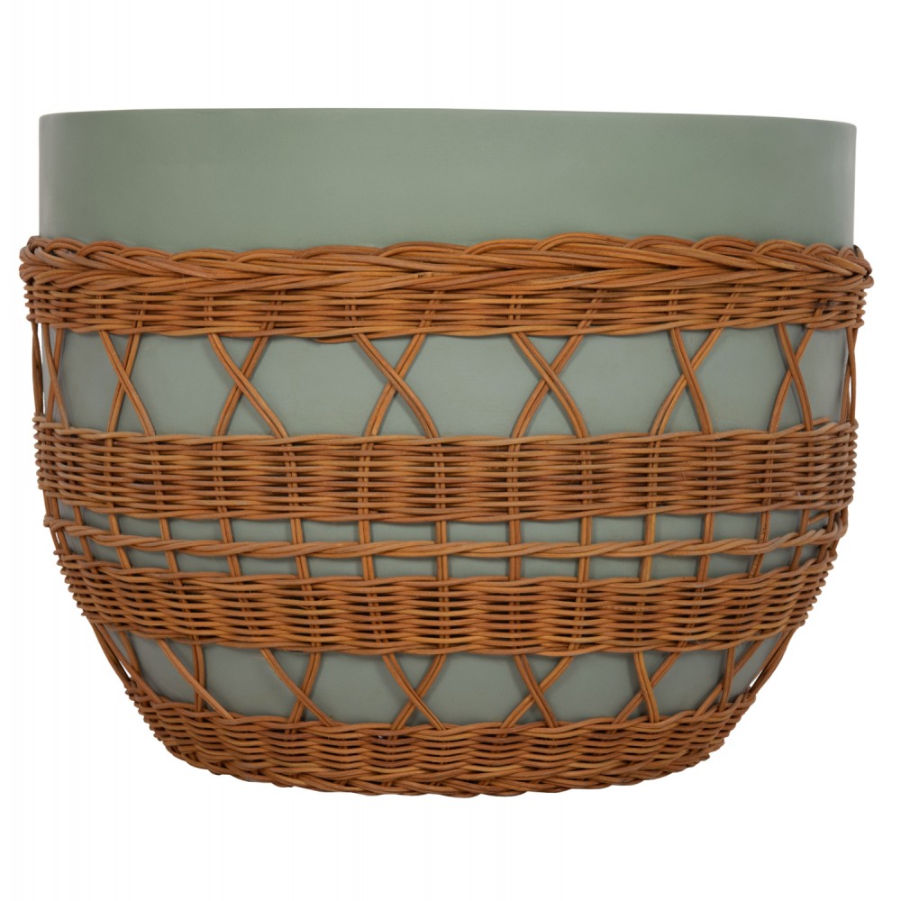 Τραπέζι σαλονιού "VILHENA" από fiber cement/rattan σε χρώμα πράσινο/φυσικό Φ56x47