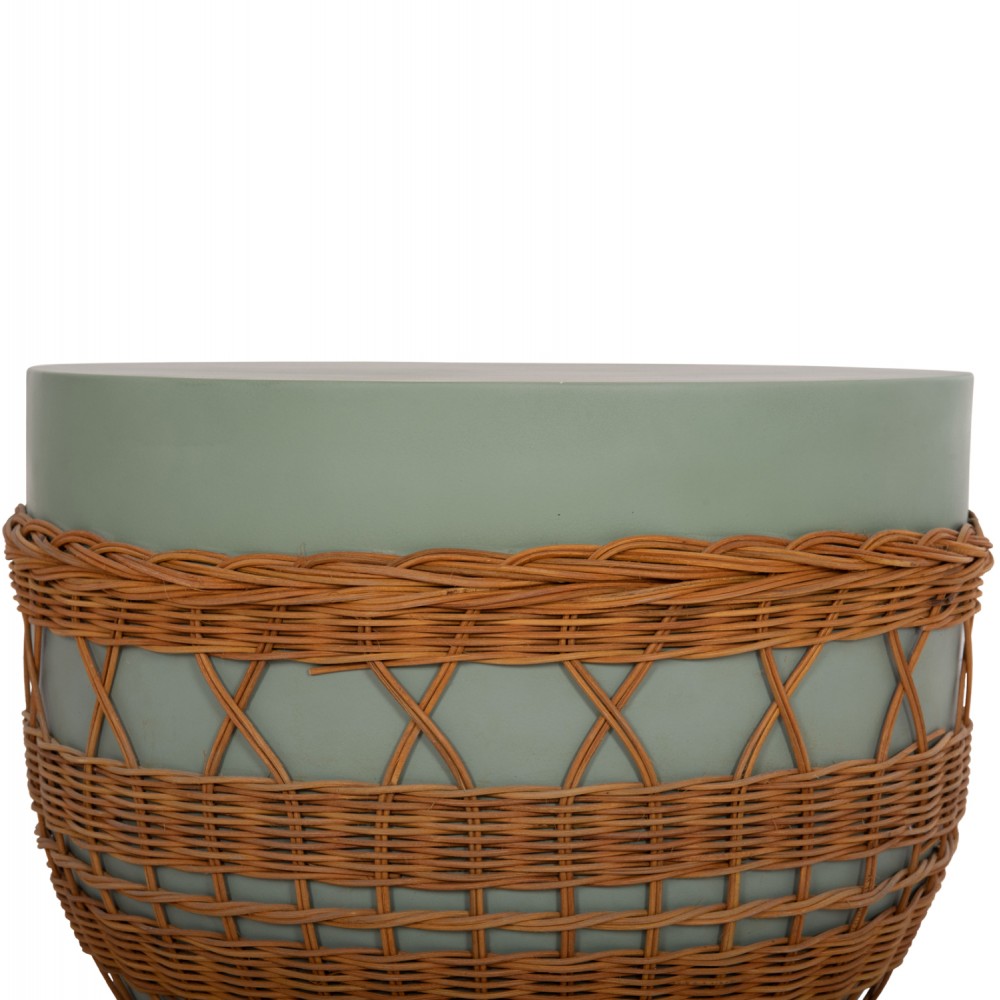 Τραπέζι σαλονιού "VILHENA" από fiber cement/rattan σε χρώμα πράσινο/φυσικό Φ56x47