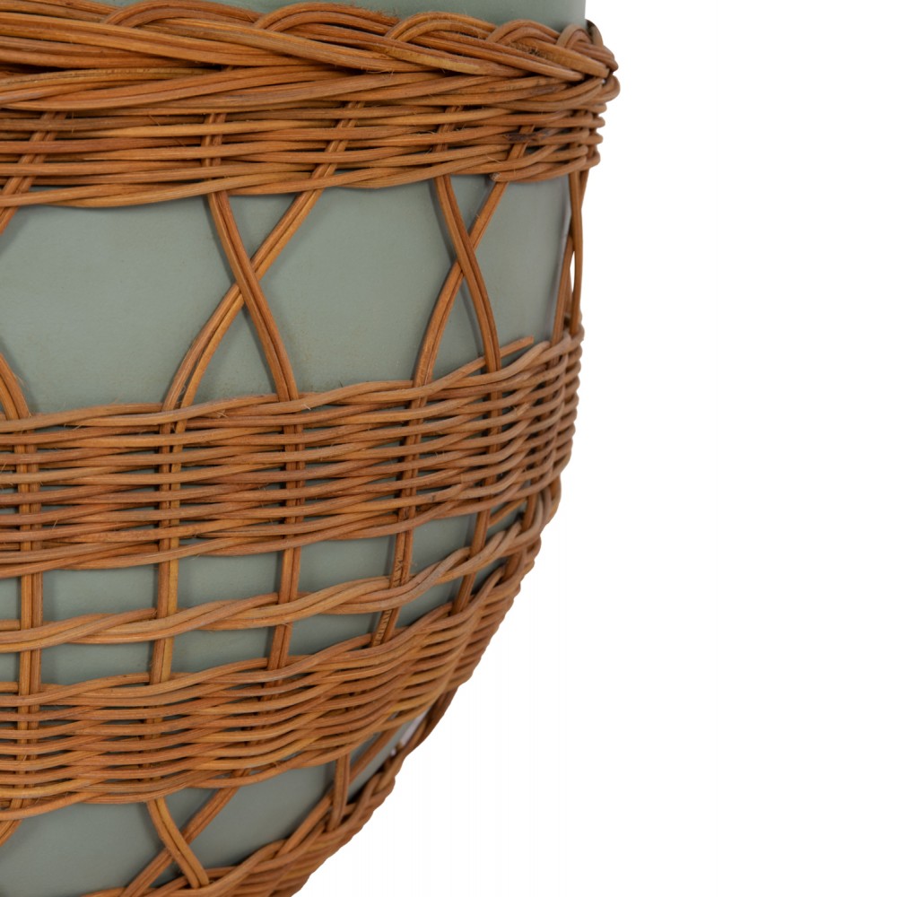 Τραπέζι σαλονιού "VILHENA" από fiber cement/rattan σε χρώμα πράσινο/φυσικό Φ56x47