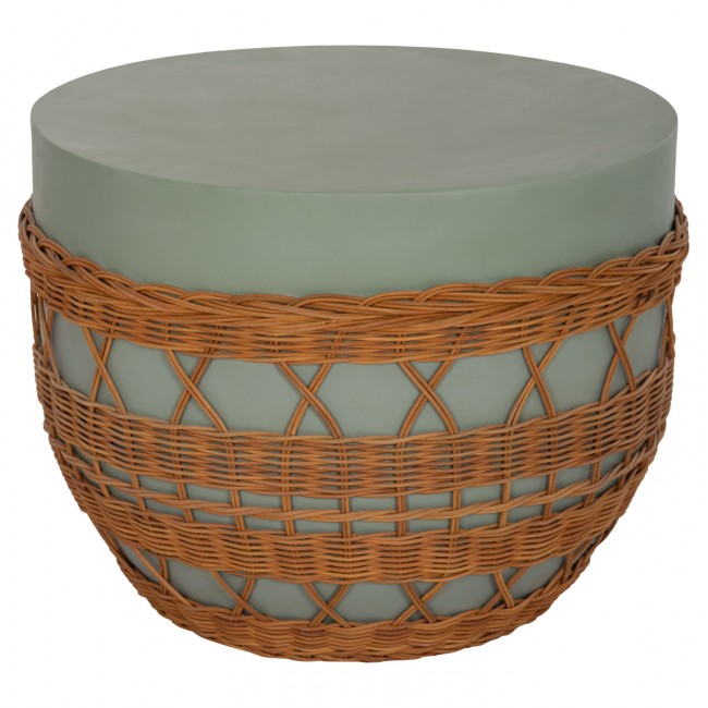 Τραπέζι σαλονιού "VILHENA" από fiber cement/rattan σε χρώμα πράσινο/φυσικό Φ56x47