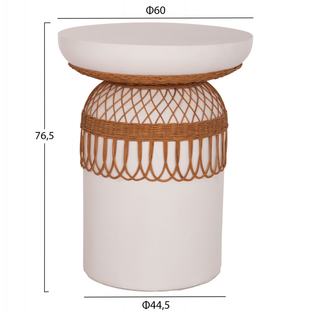 Τραπέζι τραπεζαρίας "PRILEP" από fiber cement/rattan σε χρώμα λευκό/φυσικό Φ60x76.5