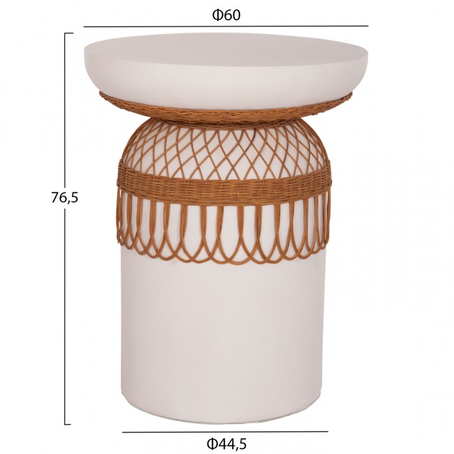 Τραπέζι τραπεζαρίας "PRILEP" από fiber cement/rattan σε χρώμα λευκό/φυσικό Φ60x76.5