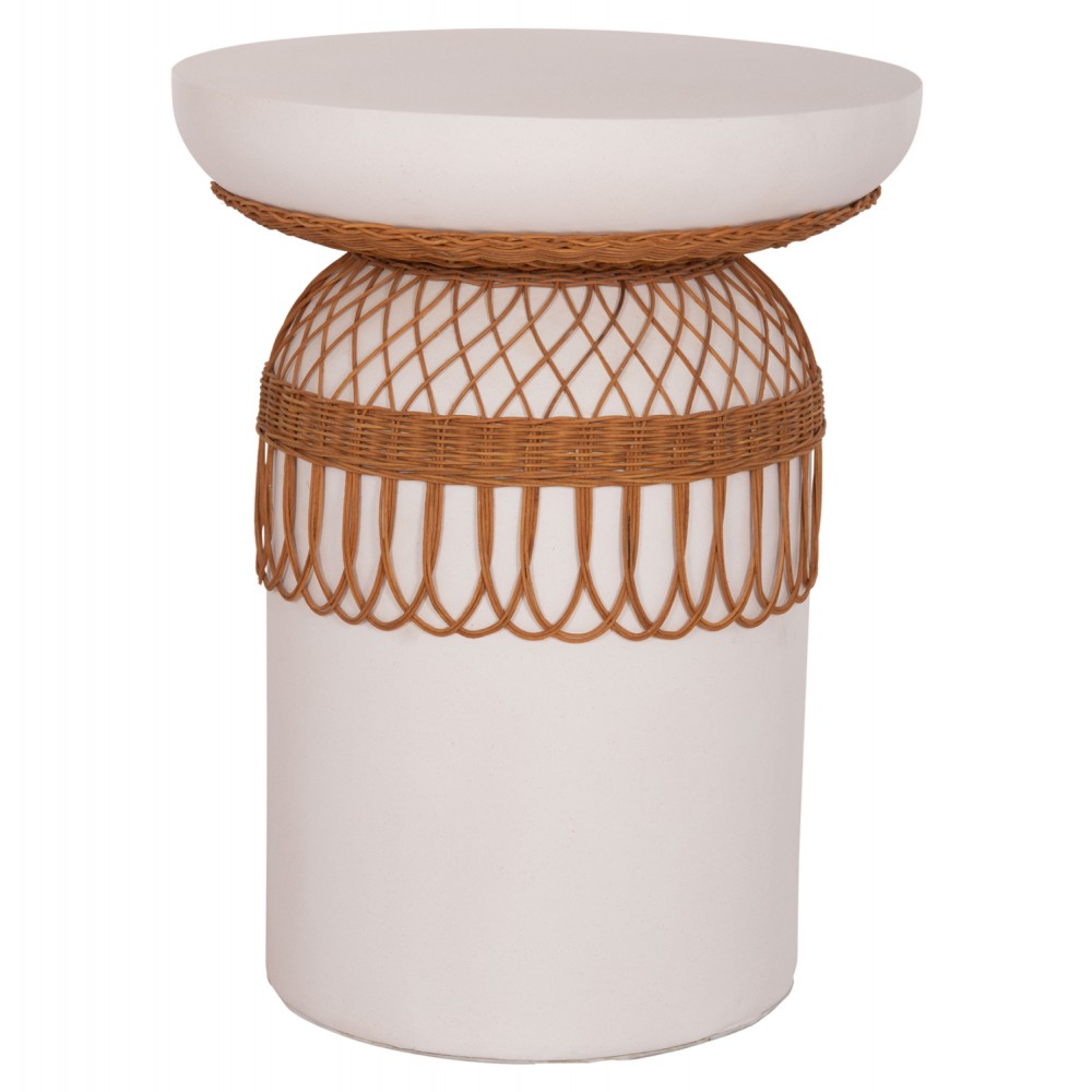 Τραπέζι τραπεζαρίας "PRILEP" από fiber cement/rattan σε χρώμα λευκό/φυσικό Φ60x76.5