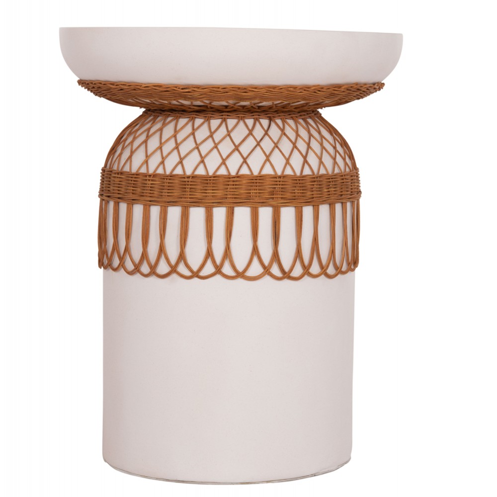 Τραπέζι τραπεζαρίας "PRILEP" από fiber cement/rattan σε χρώμα λευκό/φυσικό Φ60x76.5