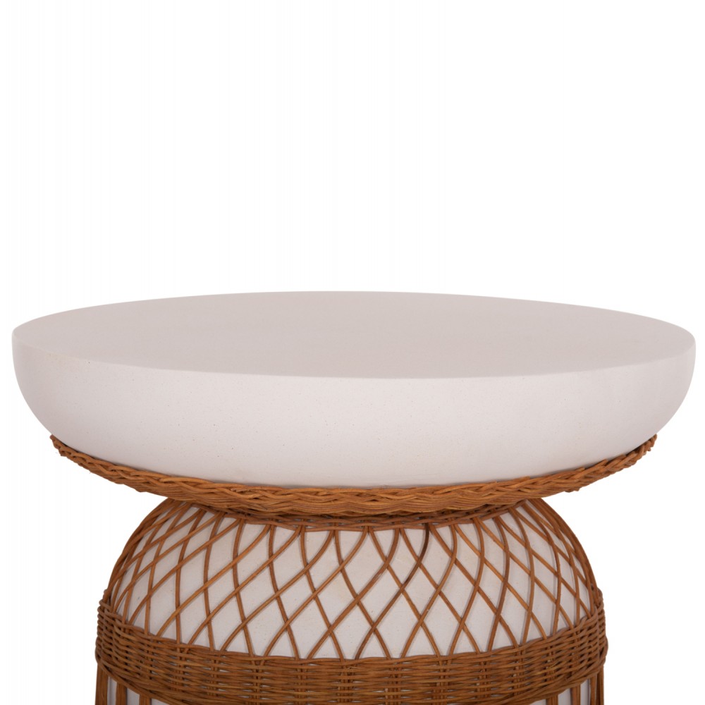 Τραπέζι τραπεζαρίας "PRILEP" από fiber cement/rattan σε χρώμα λευκό/φυσικό Φ60x76.5