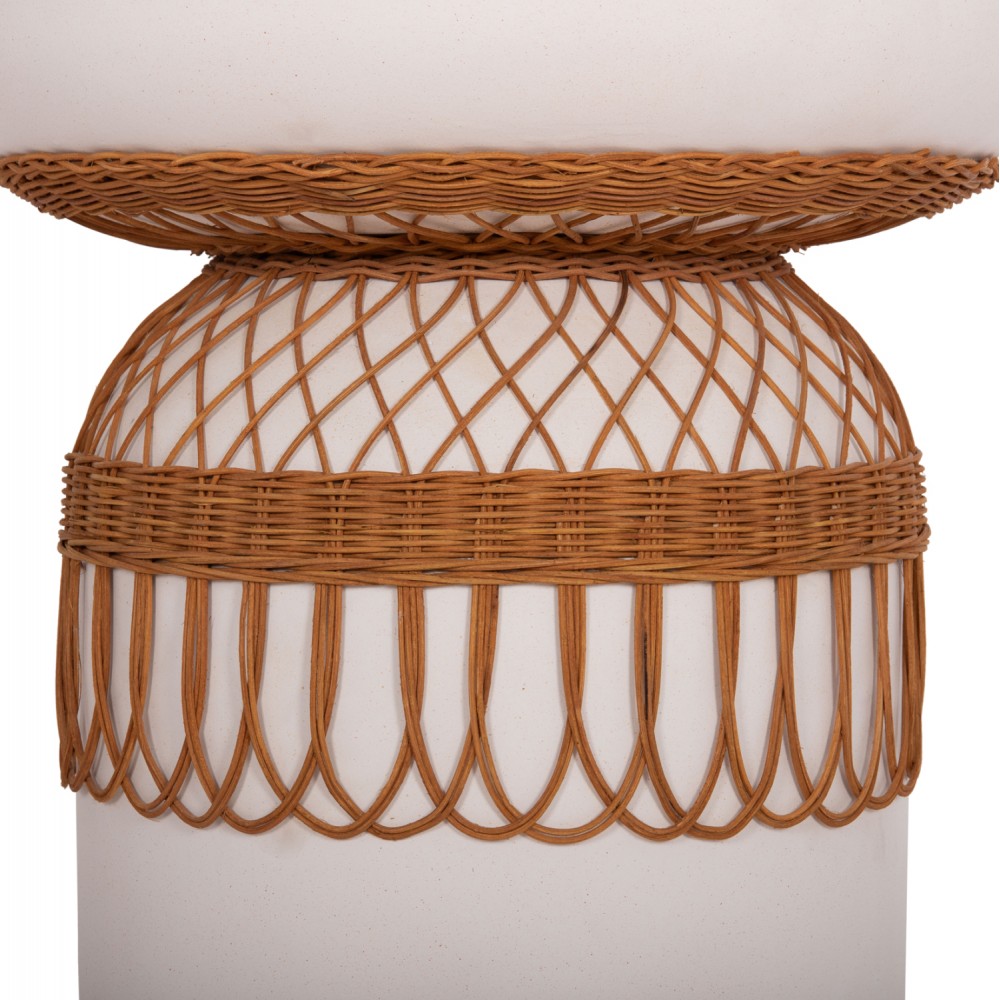 Τραπέζι τραπεζαρίας "PRILEP" από fiber cement/rattan σε χρώμα λευκό/φυσικό Φ60x76.5