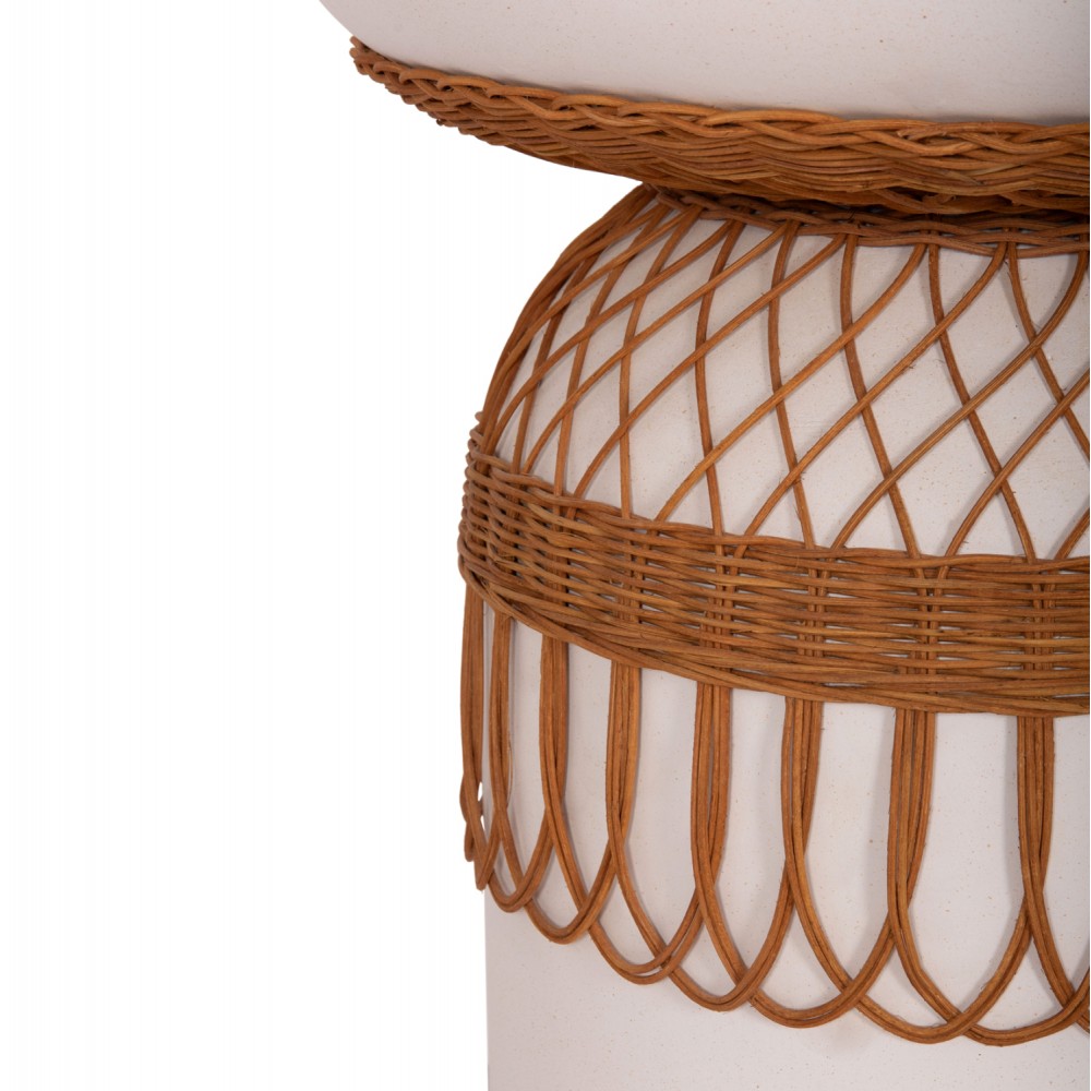 Τραπέζι τραπεζαρίας "PRILEP" από fiber cement/rattan σε χρώμα λευκό/φυσικό Φ60x76.5