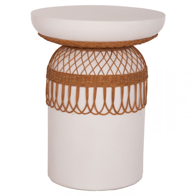 Τραπέζι τραπεζαρίας "PRILEP" από fiber cement/rattan σε χρώμα λευκό/φυσικό Φ60x76.5