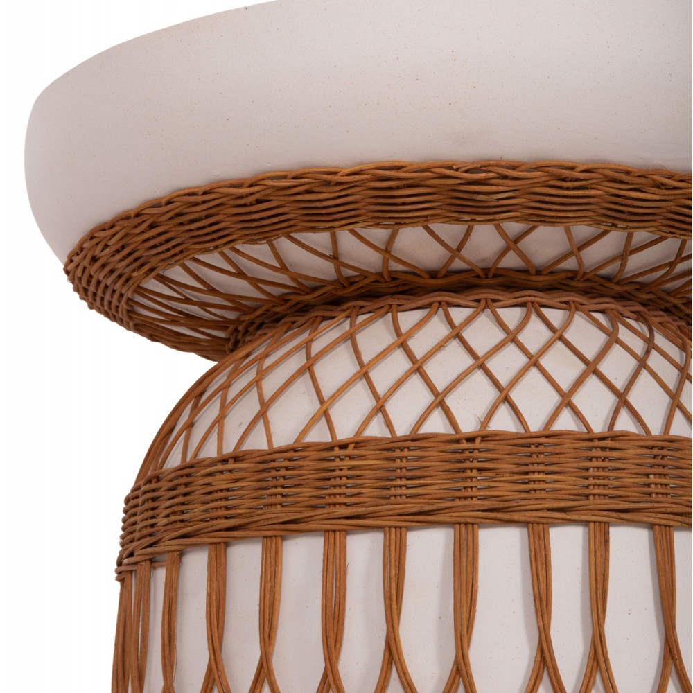 Τραπέζι τραπεζαρίας "PRILEP" από fiber cement/rattan σε χρώμα λευκό/φυσικό Φ60x76.5