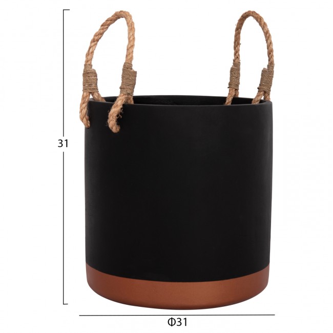 Γλάστρα "TRYLL" από fiber cement/σχοινί σε χρώμα μαύρο/μπρονζέ Φ31x31